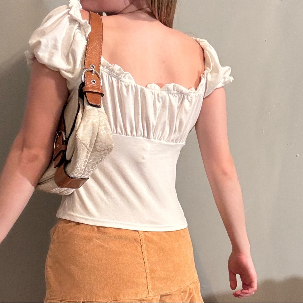 SHEIN Puff Sleeve Decorative Front Tie Top - Picture 3 of 3